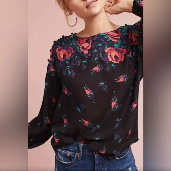 Maeve Navy Blouse with Floral Design - Picture 1 of 6